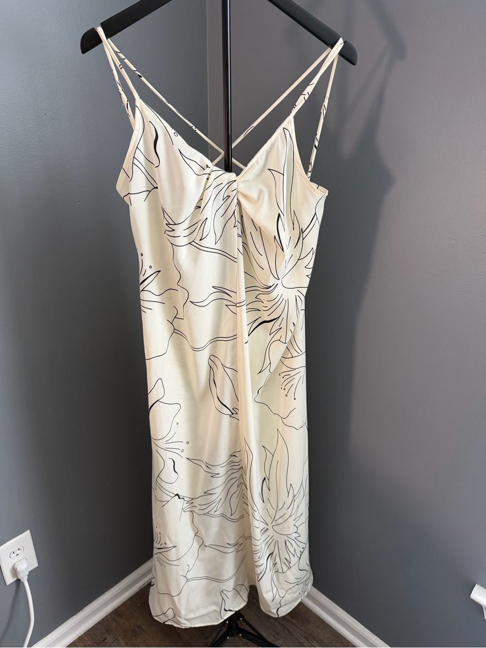 Banana Republic Cream Slip Dress with Black Sketch Floral